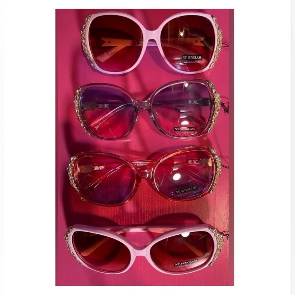 SUNGLASSES: Light Pink Frame & Lens w/Exquisite Matching Rhinestones, NWT